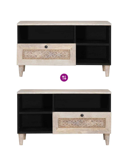 Mobile TV Bianco 80 x 33 x 46 cm legno massello di mango