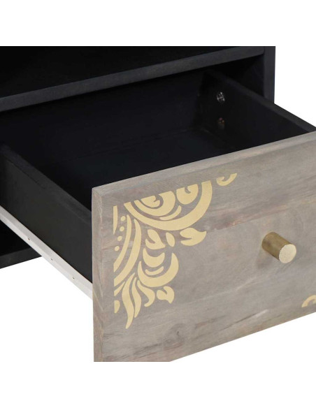 Mobile TV con lo scaffale Grigio e Oro Legno massello di mango