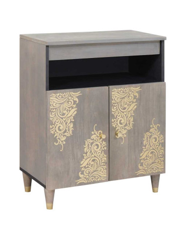 Credenza Grigio e Oro 60 x 33.5 x 75 cm Legno massello di mango
