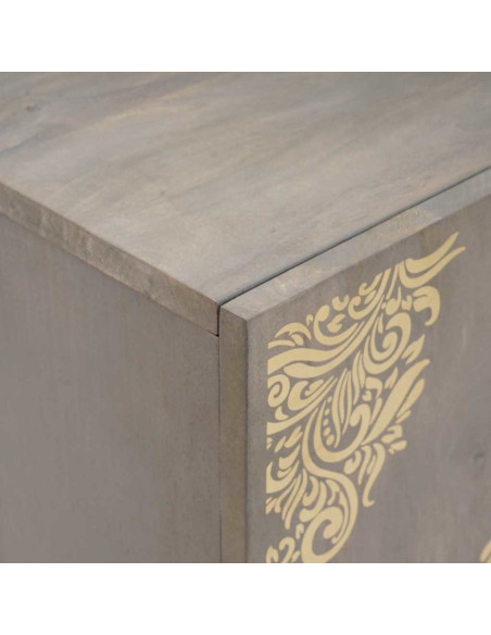 Credenza Grigio e Oro 60 x 33 x 75 cm Legno massello di mango