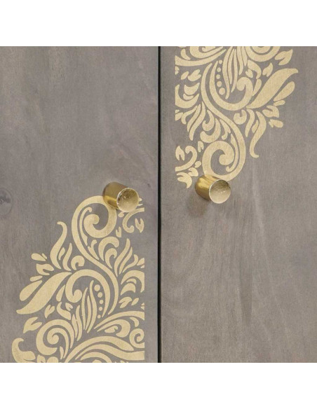 Credenza Grigio e Oro 60 x 33 x 75 cm Legno massello di mango