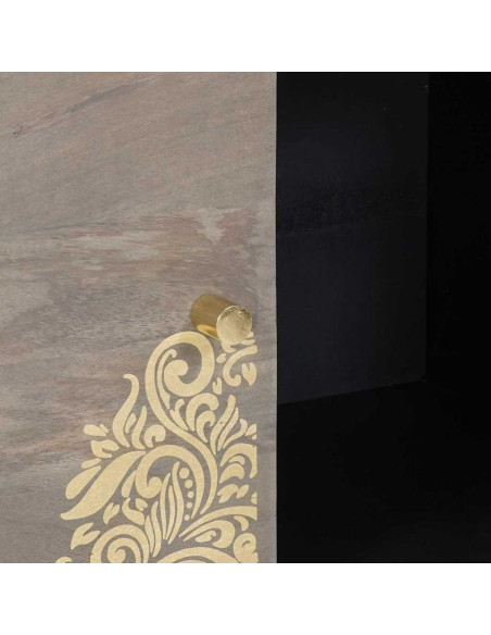 Credenza Grigio e Oro 80 x 33.5 x 75 cm Legno massello di mango