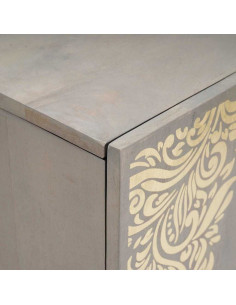 Credenza Grigio e Oro 90 x 33.5 x 75 cm Legno massello di mango 2