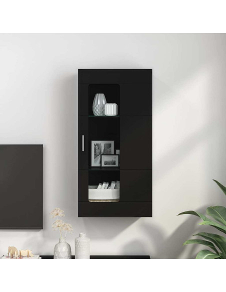 Mobile a muro con porta Nero 55 x 29 x 100 cm Legno multistrato