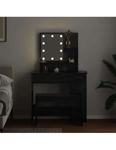 Set Tavolo da Trucco Rovere nero 86.5 x 35 x 136 cm