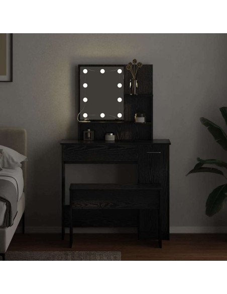 Set Tavolo da Trucco Rovere nero 86.5 x 35 x 136 cm