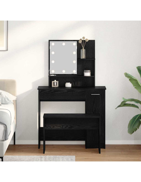 Set Tavolo da Trucco Rovere nero 86.5 x 35 x 136 cm