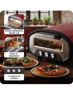 Ariete 3901 Da Gennaro, Forno per pizza, 2200W, Temperatura 430°C, 2 minuti di cottura, Pietra refrattaria, Rosso 2