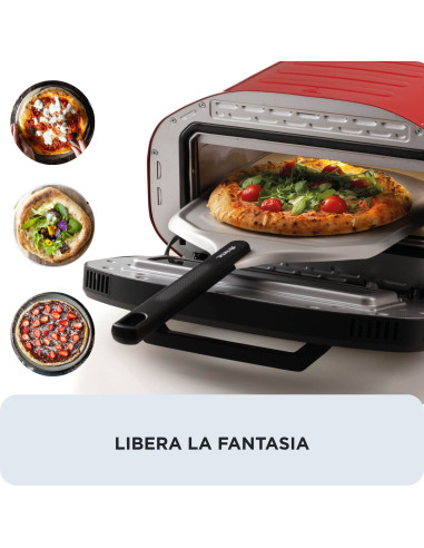 Ariete 3901 Da Gennaro, Forno per pizza, 2200W, Temperatura 430°C, 2 minuti di cottura, Pietra refrattaria, Rosso