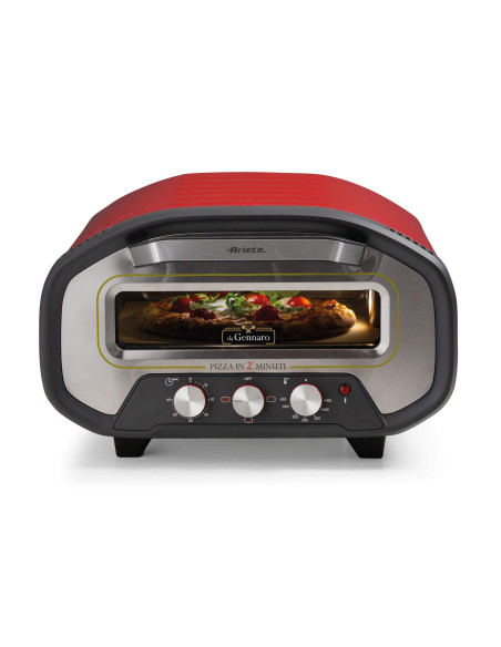Ariete 3901 Da Gennaro, Forno per pizza, 2200W, Temperatura 430°C, 2 minuti di cottura, Pietra refrattaria, Rosso