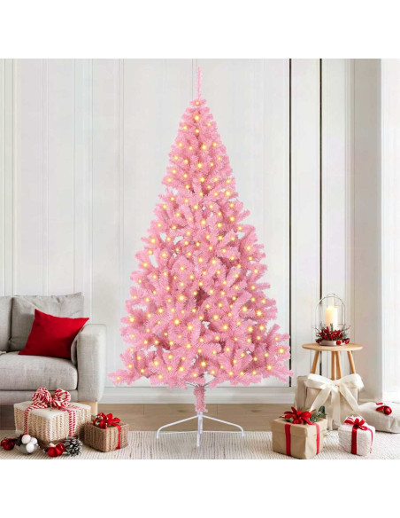 Albero di Natale artificiale con luci integrate Rosa 210 cm PVC