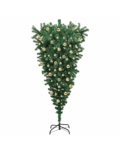 Albero di Natale artificiale preilluminato capovolto con set di palline