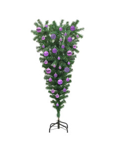 Albero di Natale artificiale preilluminato rovesciato con set di palline