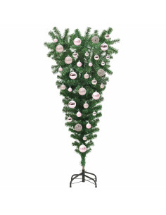 Albero di Natale artificiale preilluminato rovesciato con set di palline