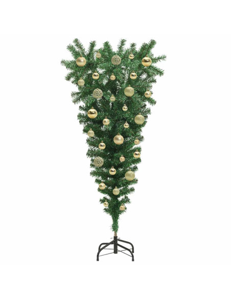 Albero di Natale artificiale preilluminato capovolto con set di palline