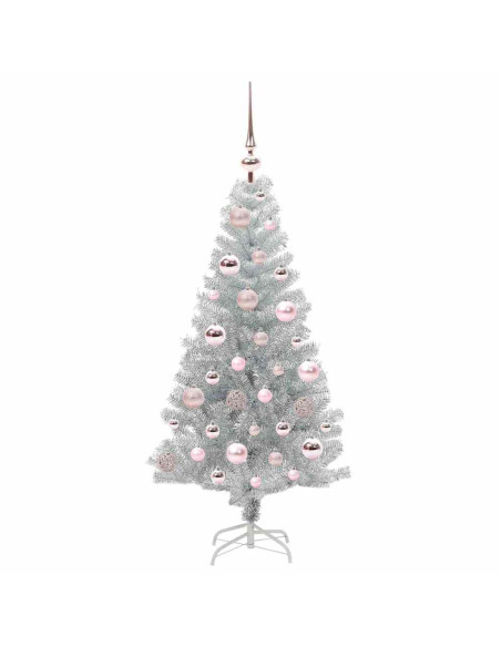 Albero di Natale con 150 LED con supporto Argento 120 cm PET