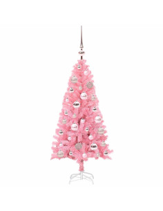 Albero di Natale con 150 LED con supporto Rosa 120 cm PVC