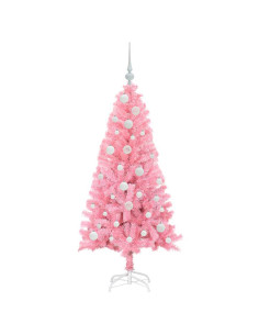 Albero di Natale con 150 LED con supporto Rosa 120 cm PVC