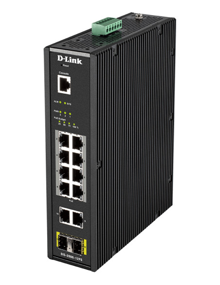 D-Link DIS-200G-12PS switch di rete Gestito L2 Gigabit Ethernet (10/100/1000) Supporto Power over Ethernet (PoE) Nero