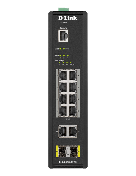 D-Link DIS-200G-12PS switch di rete Gestito L2 Gigabit Ethernet (10/100/1000) Supporto Power over Ethernet (PoE) Nero