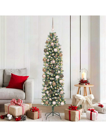 Albero di Natale Artificiale Sottile Verde e Bianco 180 cm