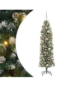 Albero di Natale Artificiale Sottile Verde e Bianco 180 cm 2