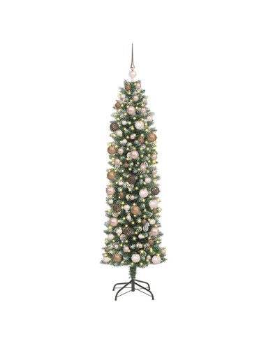 Albero di Natale Artificiale Sottile Verde e Bianco 180 cm