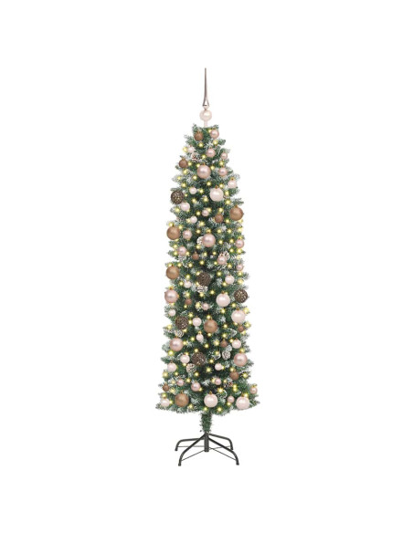 Albero di Natale Artificiale Sottile Verde e Bianco 180 cm