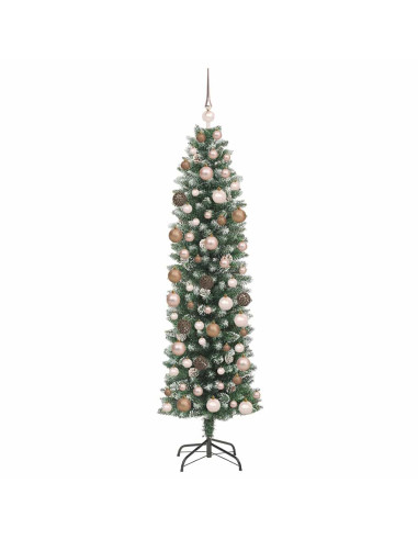 Albero di Natale Artificiale Sottile Verde e Bianco 180 cm