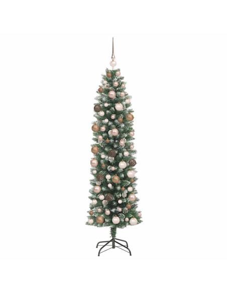 Albero di Natale Artificiale Sottile Verde e Bianco 180 cm