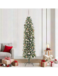 Albero di Natale Artificiale Sottile Verde e Bianco 210 cm 2