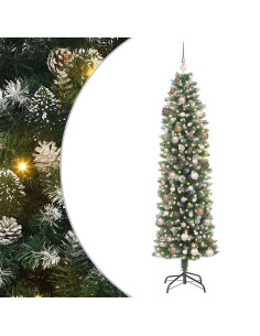 Albero di Natale Artificiale Sottile Verde e Bianco 210 cm 2