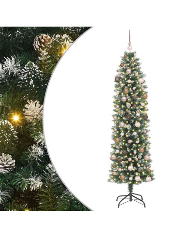 Albero di Natale Artificiale Sottile Verde e Bianco 210 cm