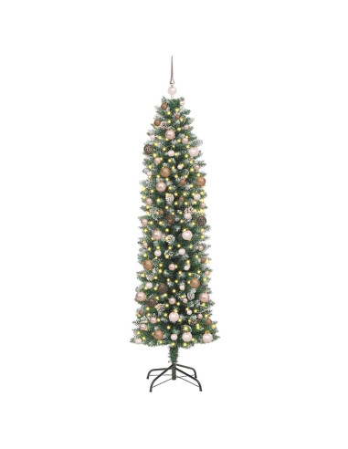 Albero di Natale Artificiale Sottile Verde e Bianco 210 cm