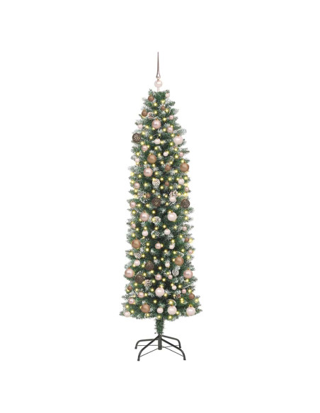 Albero di Natale Artificiale Sottile Verde e Bianco 210 cm