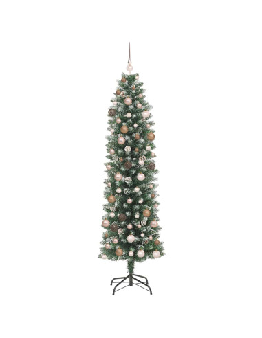 Albero di Natale Artificiale Sottile Verde e Bianco 210 cm
