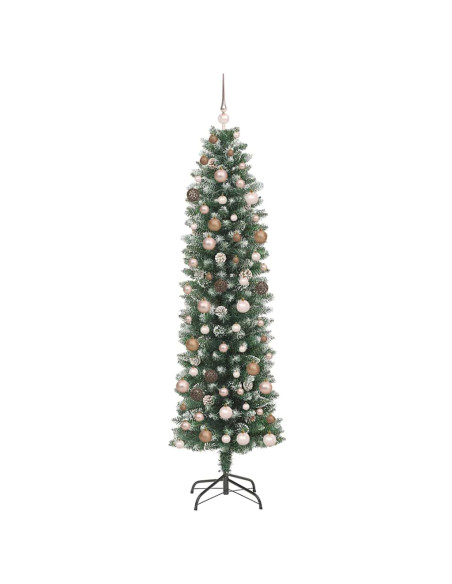 Albero di Natale Artificiale Sottile Verde e Bianco 210 cm