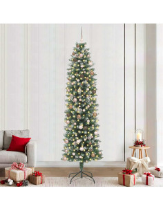 Albero di Natale Artificiale Sottile Verde e Bianco 240 cm 2