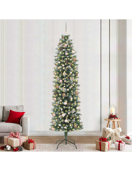 Albero di Natale Artificiale Sottile Verde e Bianco 240 cm