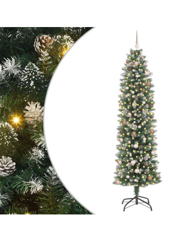 Albero di Natale Artificiale Sottile Verde e Bianco 240 cm
