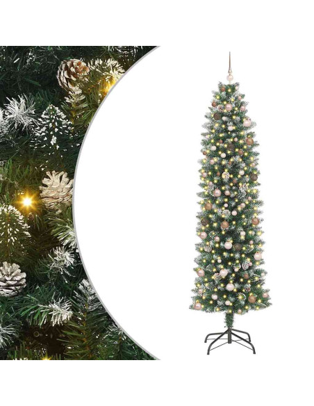 Albero di Natale Artificiale Sottile Verde e Bianco 240 cm