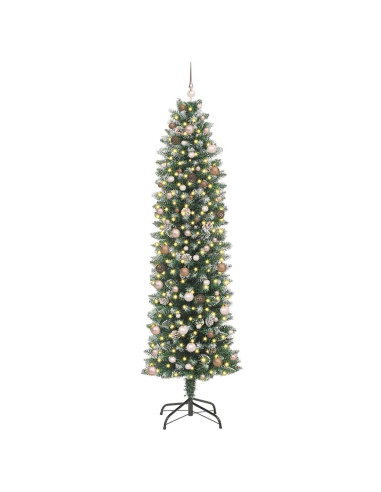 Albero di Natale Artificiale Sottile Verde e Bianco 240 cm
