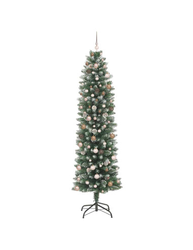 Albero di Natale Artificiale Sottile Verde e Bianco 240 cm