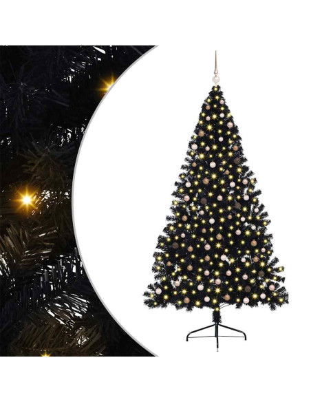Albero di Natale artificiale con luci integrate Nero 240 cm PVC