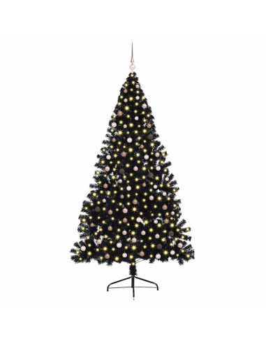 Albero di Natale artificiale con luci integrate Nero 240 cm PVC