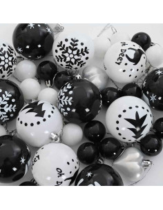 Set di Palle di Natale 40 pcs Nero e Bianco 2