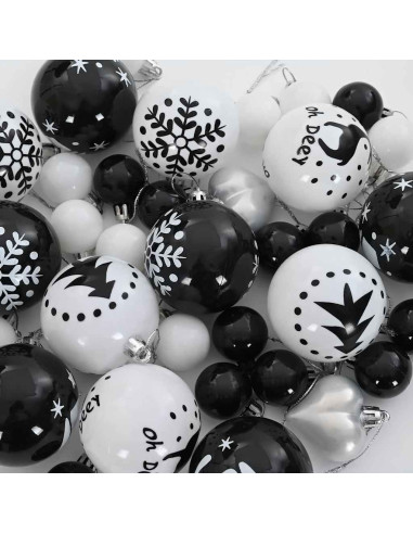 Set di Palle di Natale 40 pcs Nero e Bianco