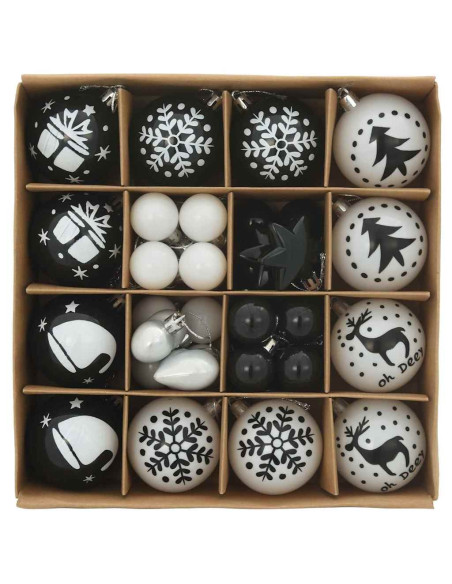 Set di Palle di Natale 40 pcs Nero e Bianco