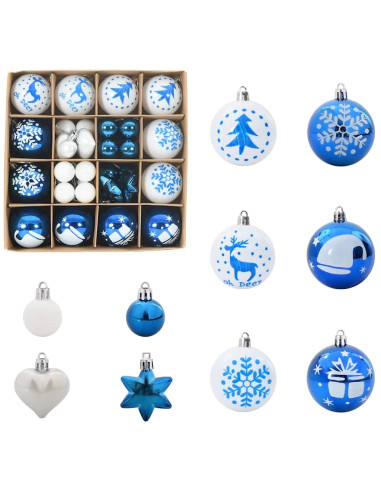 Set di Palle di Natale 40 pcs Blu e Bianco