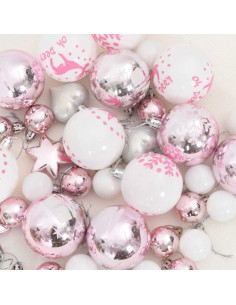 Set di Palle di Natale 40 pcs Bianco e Rosa 2